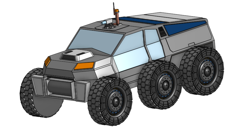 CAD render of a six-wheeled rover